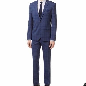 Elegant Navy Checkered Men's Suit